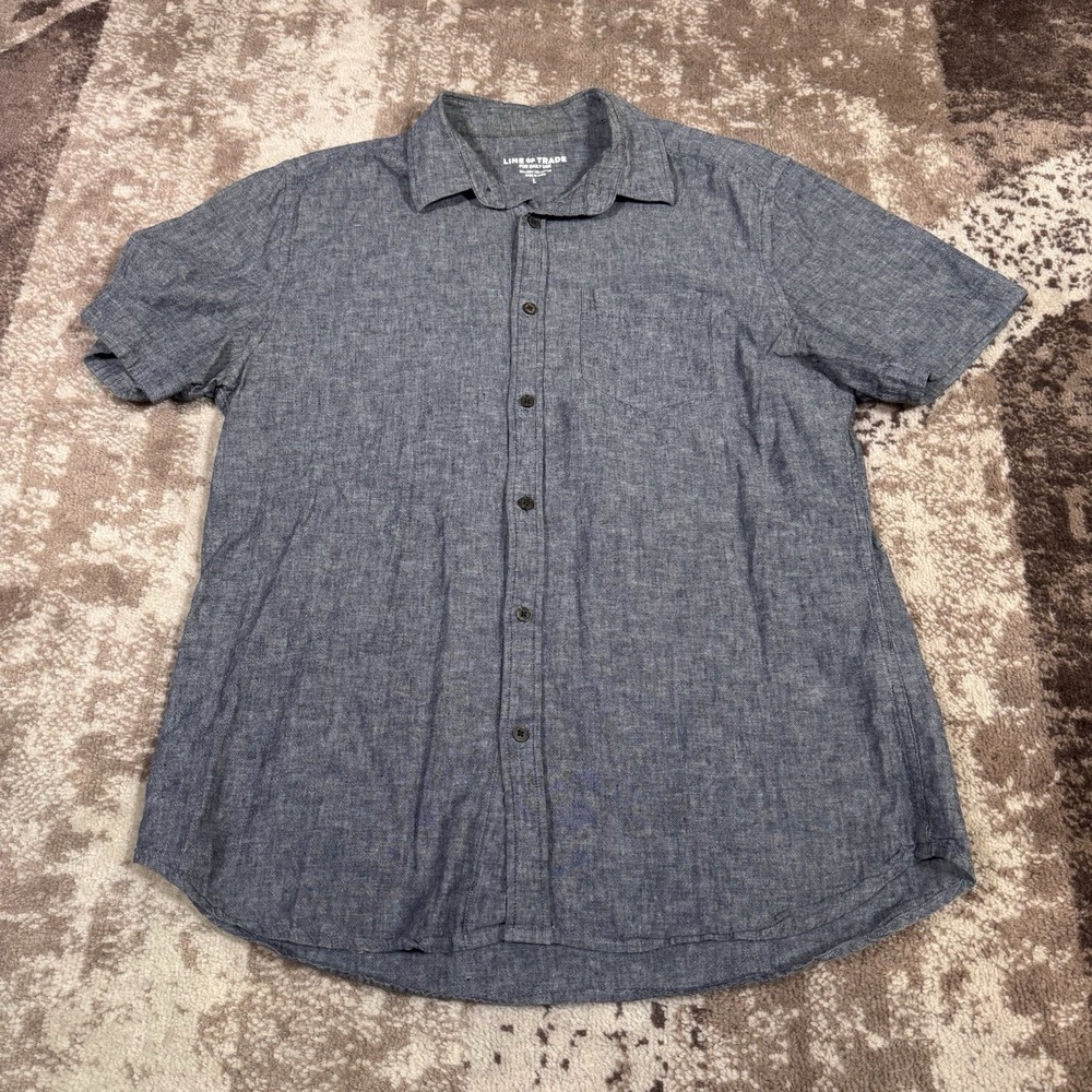 Line Of Trade Shirt Mens Large Gray Linen Blend Short Sleeve Casual Button Up